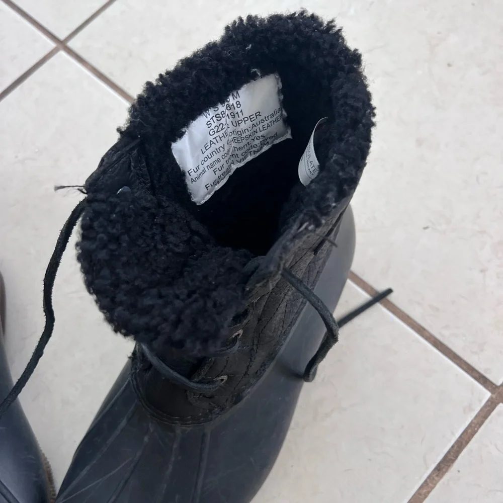 Sperry Duck Leather Boots Women's Black Quilted Winter Boots 9.5
